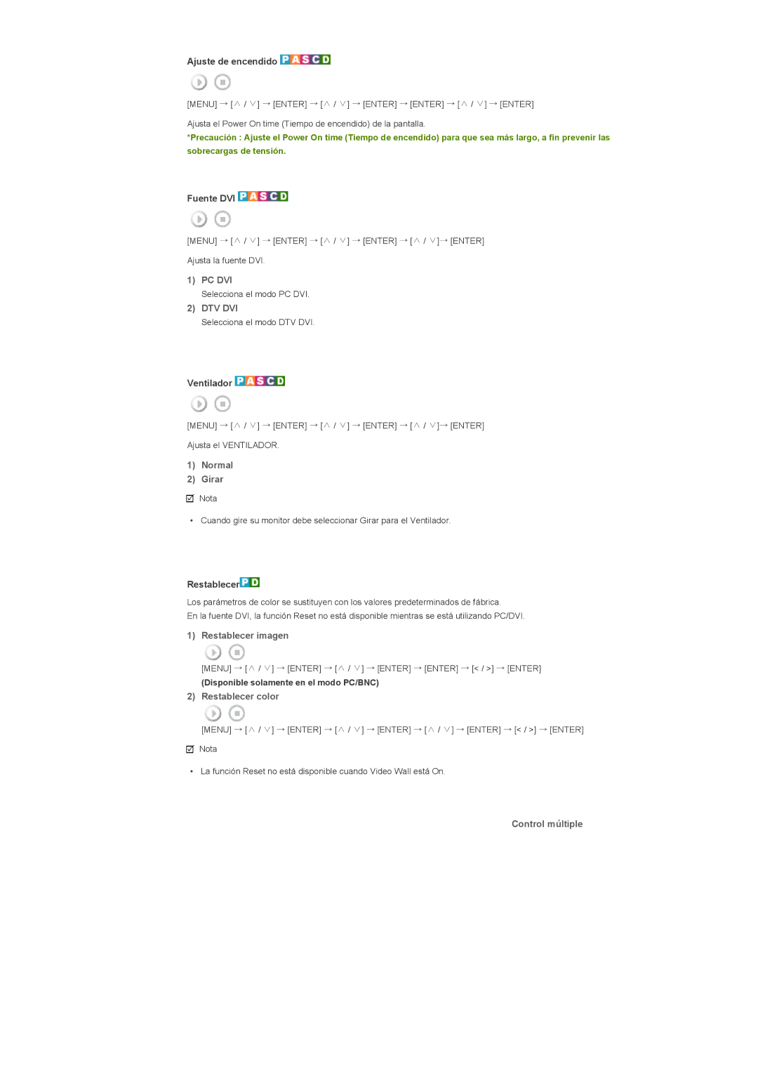 Samsung LS57BPHNBF/EDC, LS57BPHNB/EDC, LS57BPHNS/EDC Normal Girar, Restablecer imagen, Restablecer color, Control múltiple 