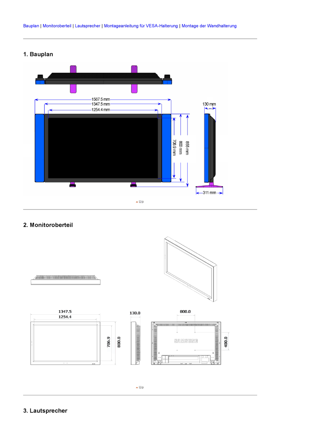 Samsung LS57BPHNB/EDC, LS57BPHNS/EDC, LS57BPPNS/EDC manual Bauplan Monitoroberteil Lautsprecher 