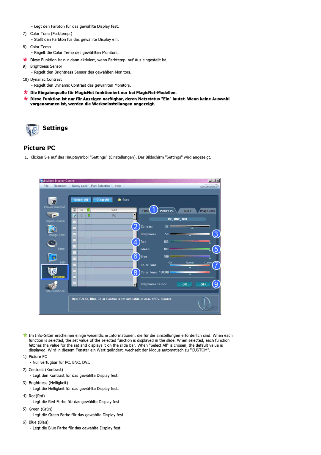 Samsung LS57BPHNB/EDC, LS57BPHNS/EDC, LS57BPPNS/EDC manual Settings Picture PC 