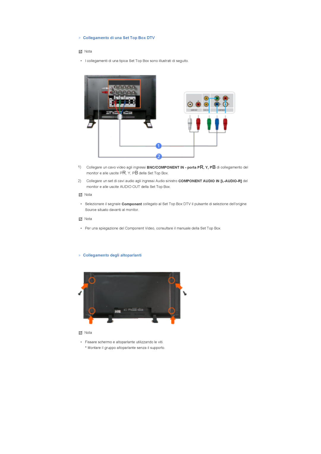 Samsung LS57BPPNS/EDC, LS57BPHNB/EDC, LS57BPHNS/EDC Collegamento di una Set Top Box DTV, Collegamento degli altoparlanti 