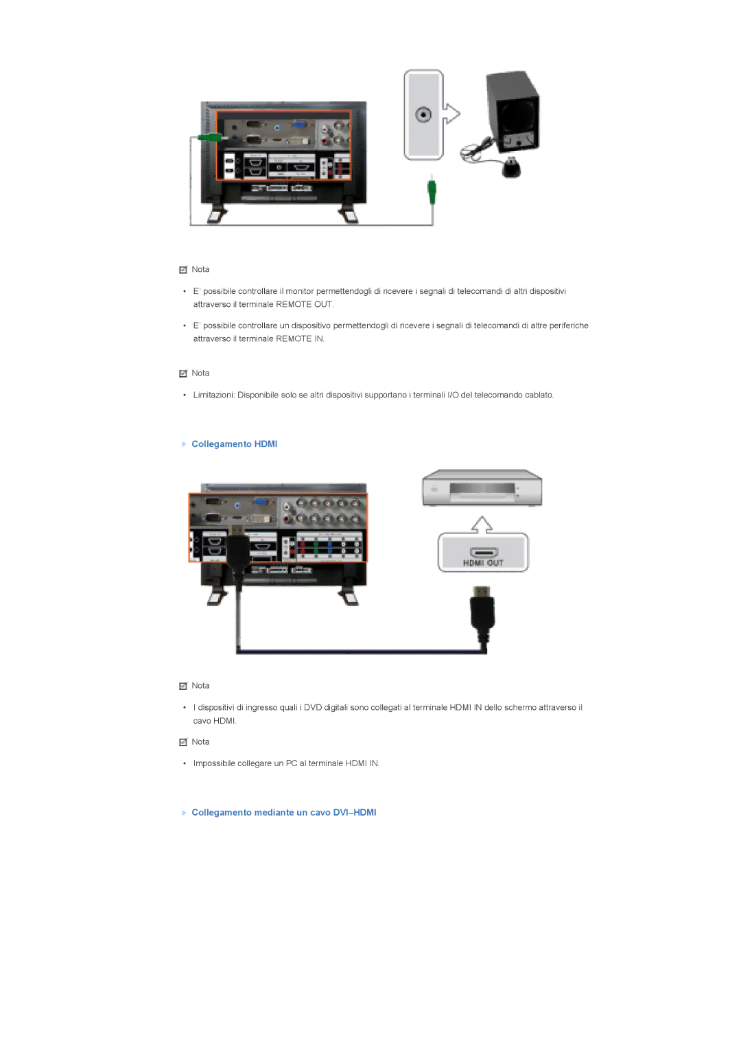 Samsung LS57BPHNS/EDC, LS57BPHNB/EDC, LS57BPPNS/EDC manual Collegamento Hdmi, Collegamento mediante un cavo DVI-HDMI 