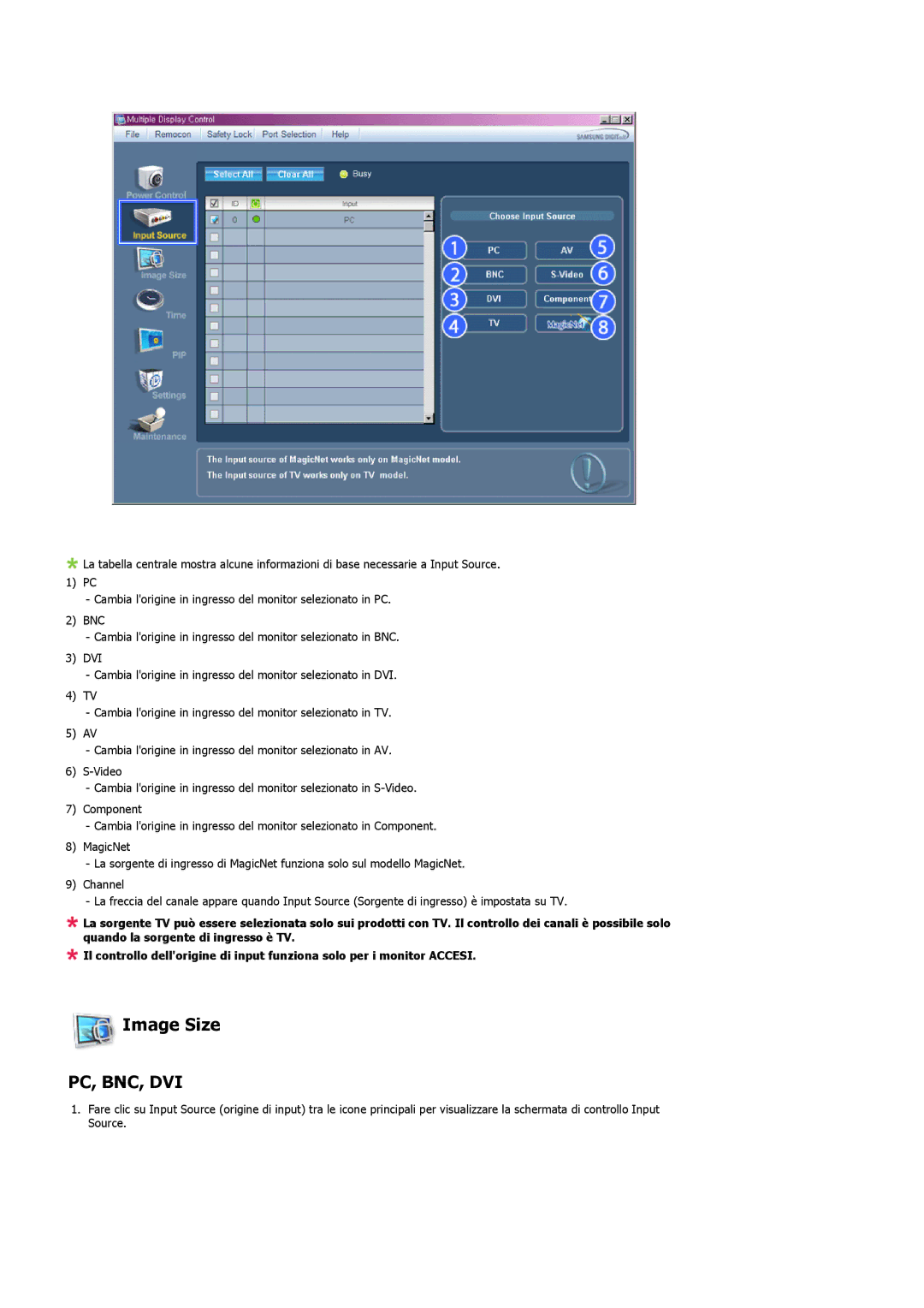 Samsung LS57BPHNB/EDC, LS57BPHNS/EDC, LS57BPPNS/EDC manual Image Size, Pc, Bnc, Dvi 