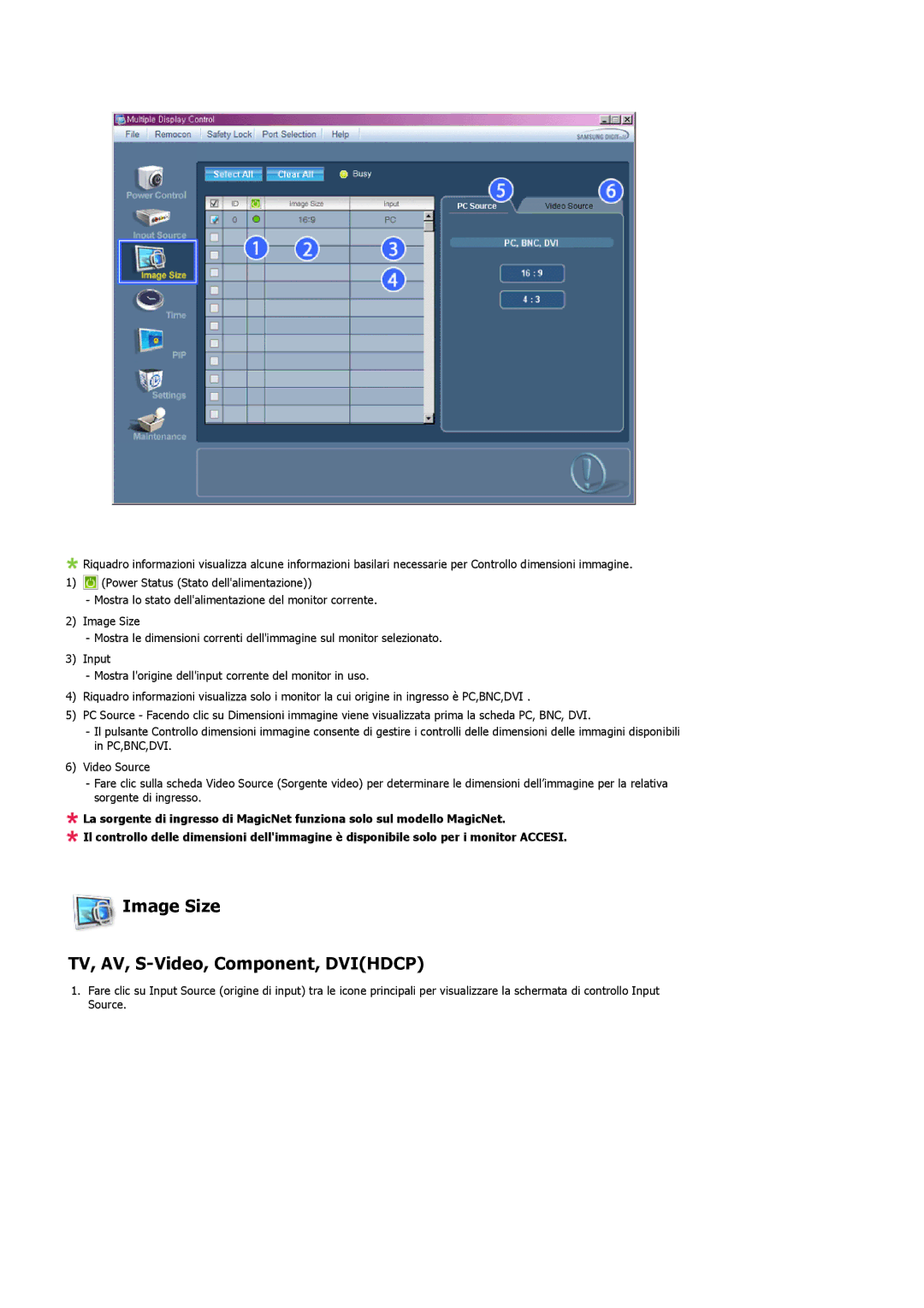 Samsung LS57BPHNS/EDC, LS57BPHNB/EDC, LS57BPPNS/EDC manual Image Size TV, AV, S-Video, Component, Dvihdcp 