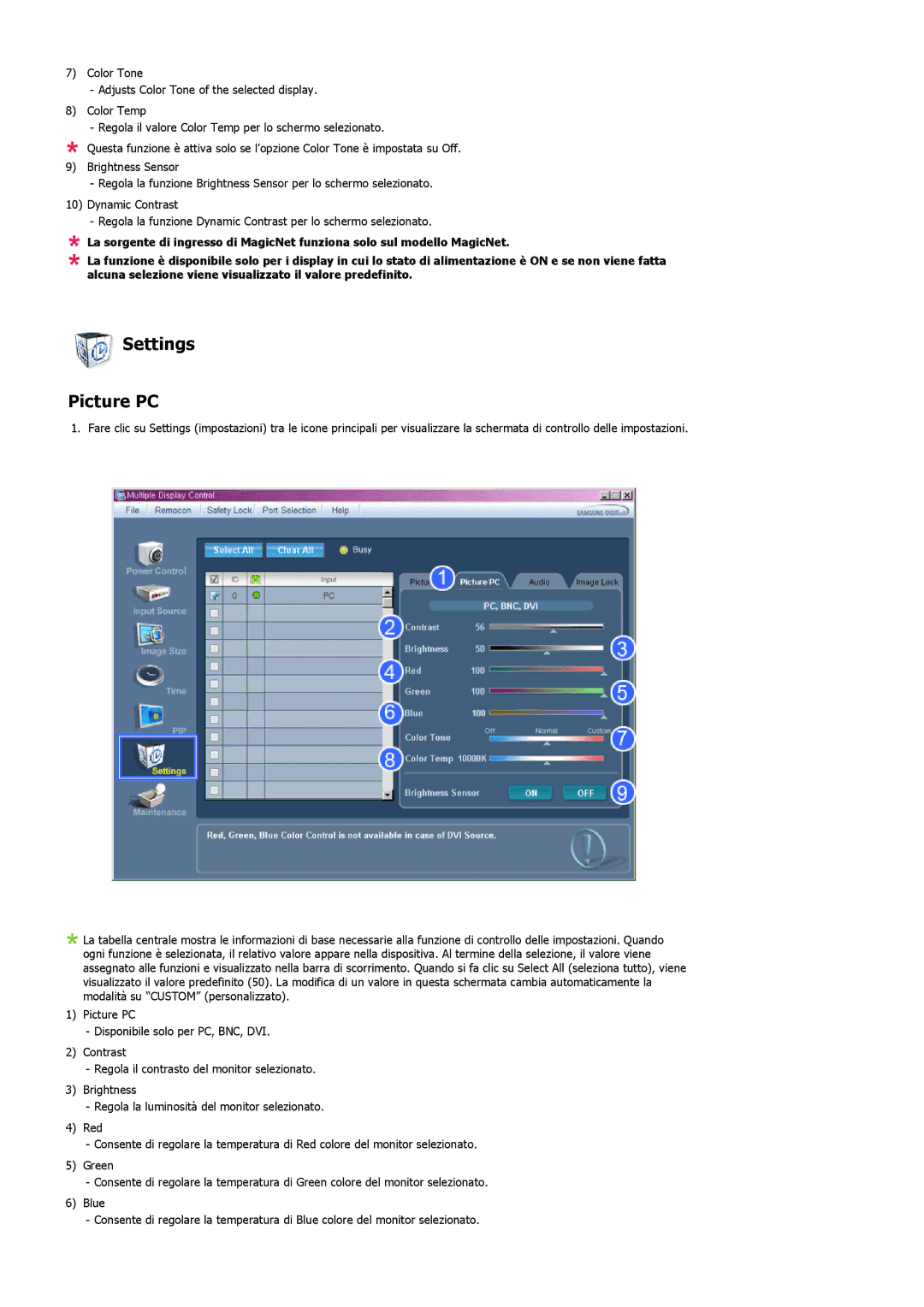 Samsung LS57BPHNS/EDC, LS57BPHNB/EDC, LS57BPPNS/EDC manual Settings Picture PC 