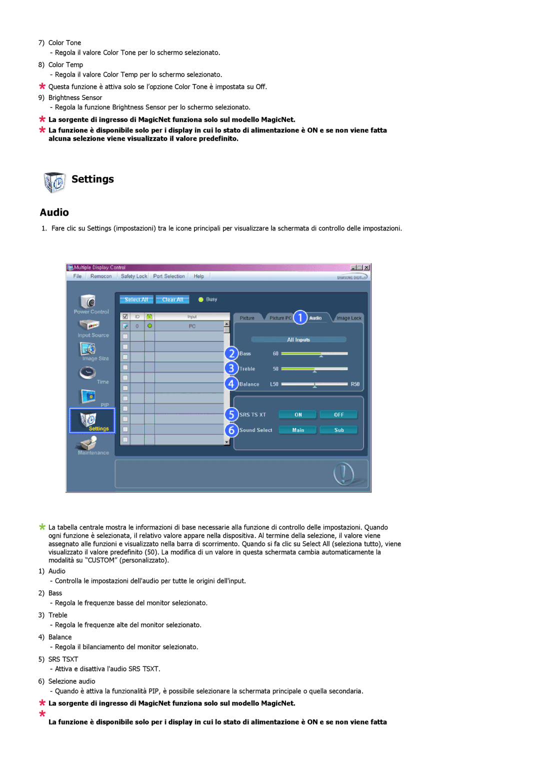 Samsung LS57BPPNS/EDC, LS57BPHNB/EDC, LS57BPHNS/EDC manual Settings Audio, SRS Tsxt 