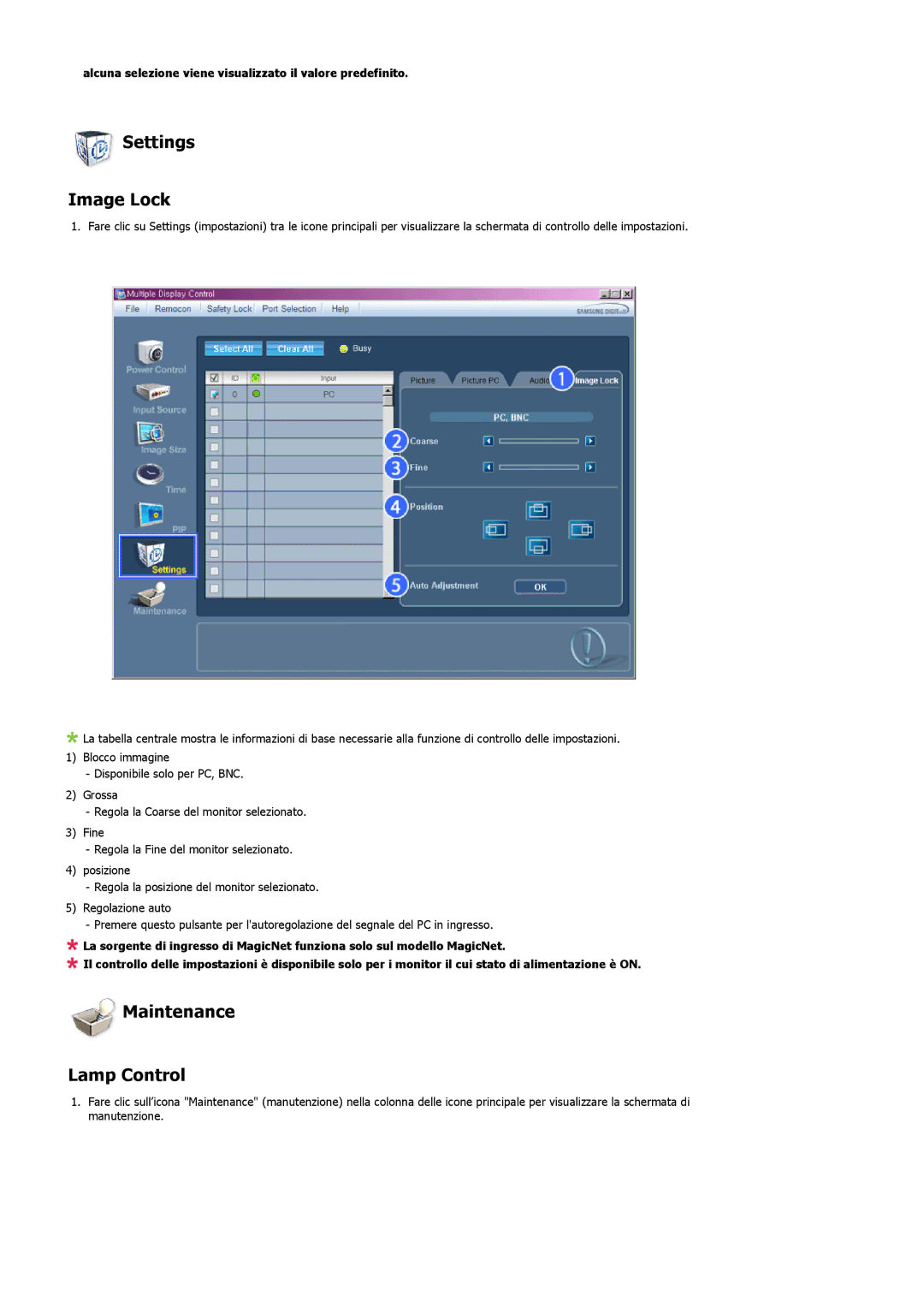 Samsung LS57BPHNB/EDC, LS57BPHNS/EDC, LS57BPPNS/EDC manual Settings Image Lock, Maintenance Lamp Control 