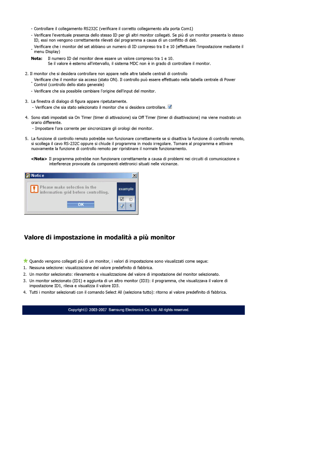 Samsung LS57BPHNS/EDC, LS57BPHNB/EDC, LS57BPPNS/EDC manual Valore di impostazione in modalità a più monitor 