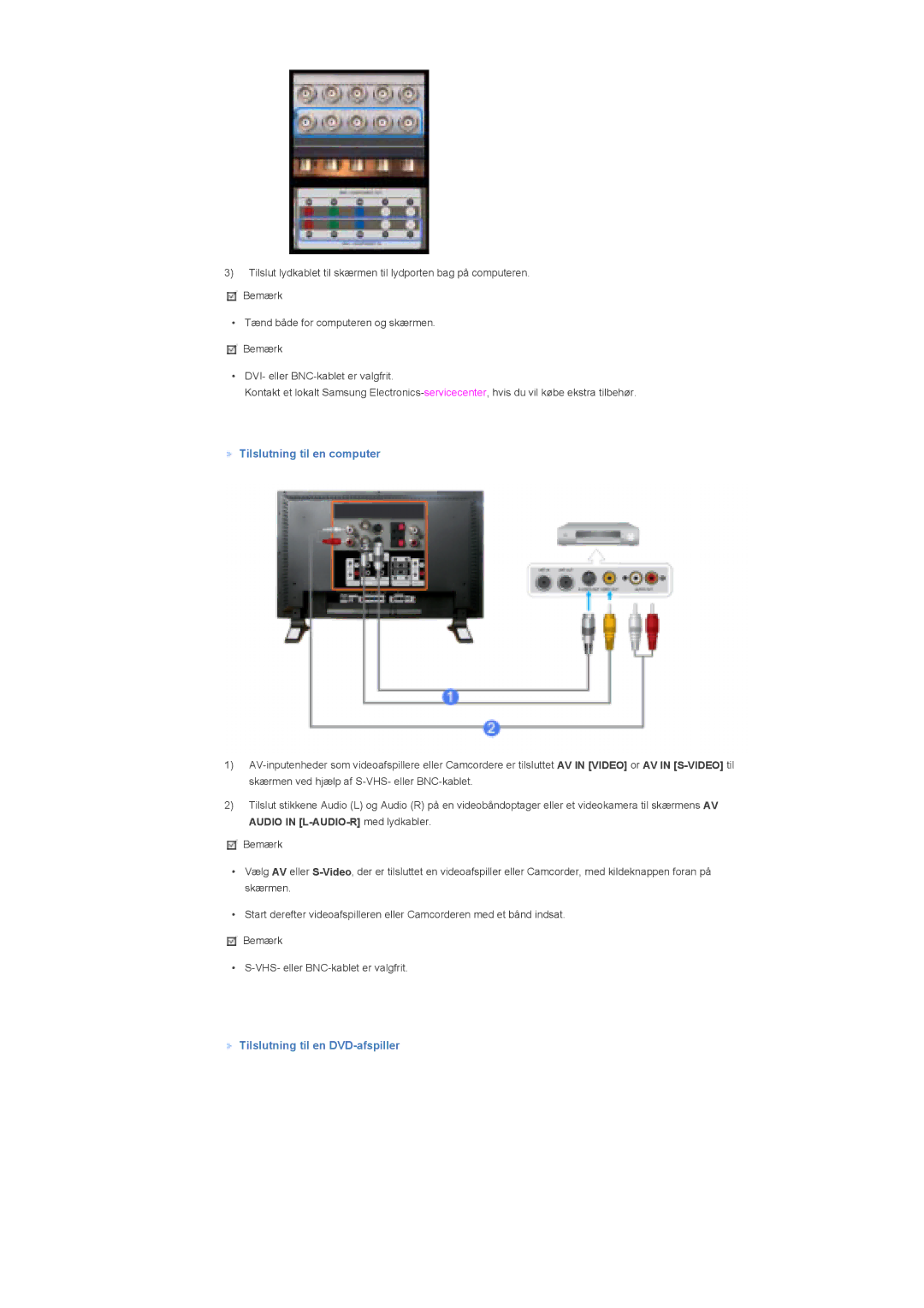 Samsung LS57BPPNS/EDC, LS57BPHNB/EDC, LS57BPHNS/EDC manual Tilslutning til en DVD-afspiller 