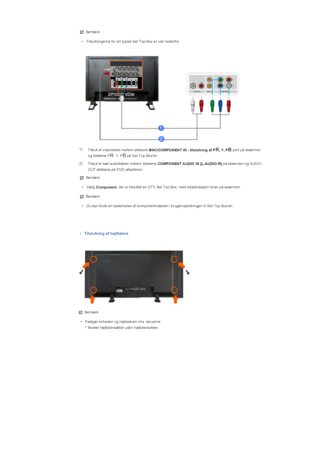 Samsung LS57BPHNS/EDC, LS57BPHNB/EDC, LS57BPPNS/EDC manual Tilslutning af højttalere 