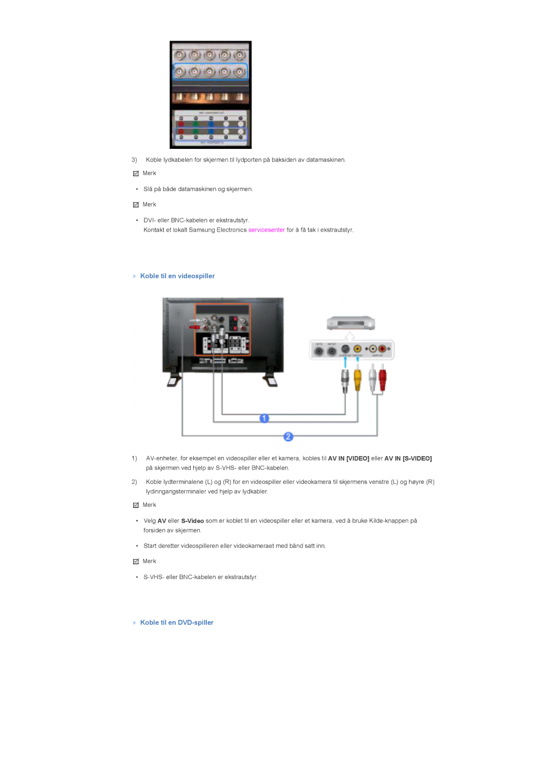 Samsung LS57BPPNS/EDC, LS57BPHNB/EDC, LS57BPHNS/EDC manual Koble til en videospiller, Koble til en DVD-spiller 