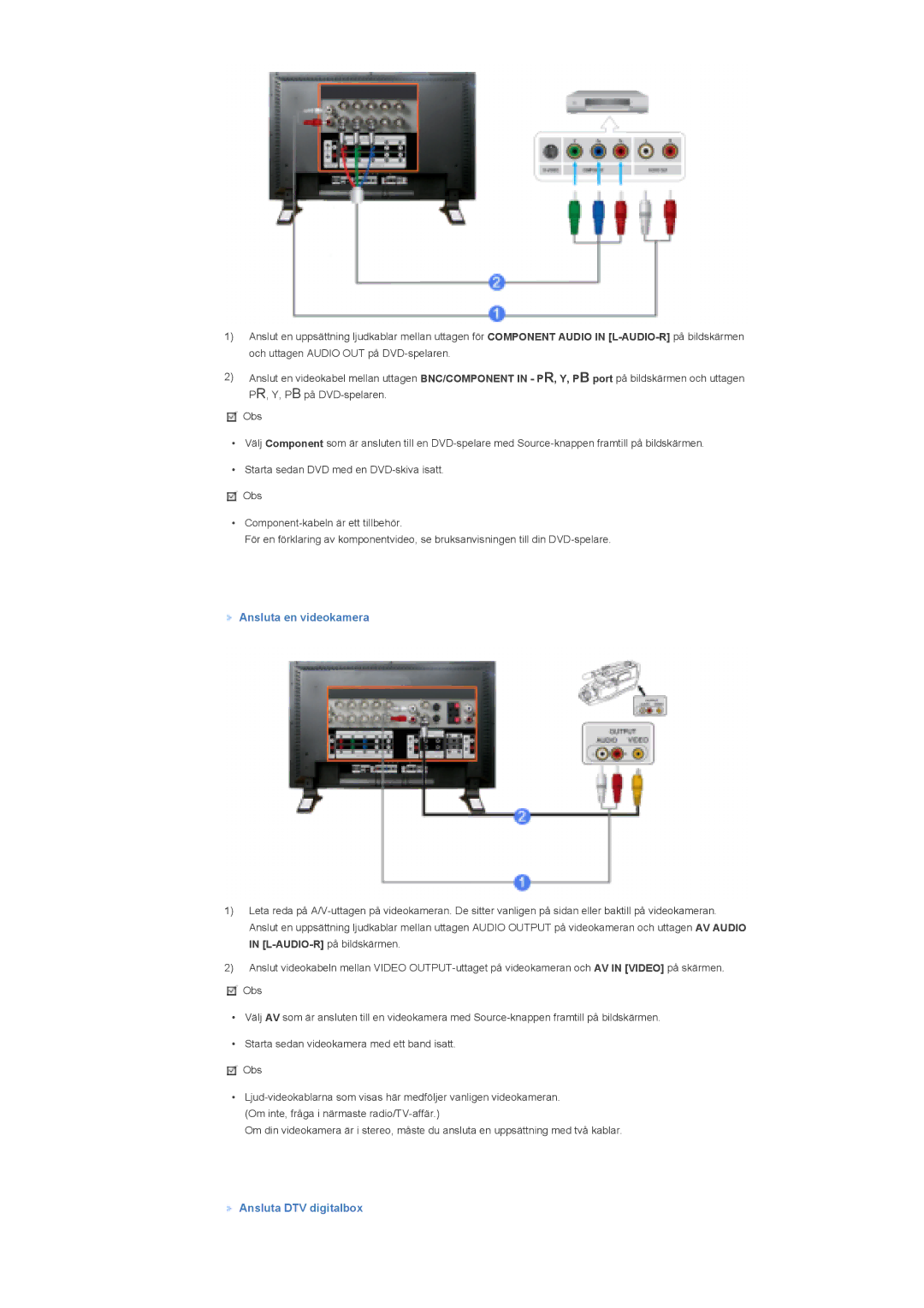 Samsung LS57BPHNB/EDC, LS57BPHNS/EDC, LS57BPPNS/EDC manual Ansluta en videokamera, Ansluta DTV digitalbox 