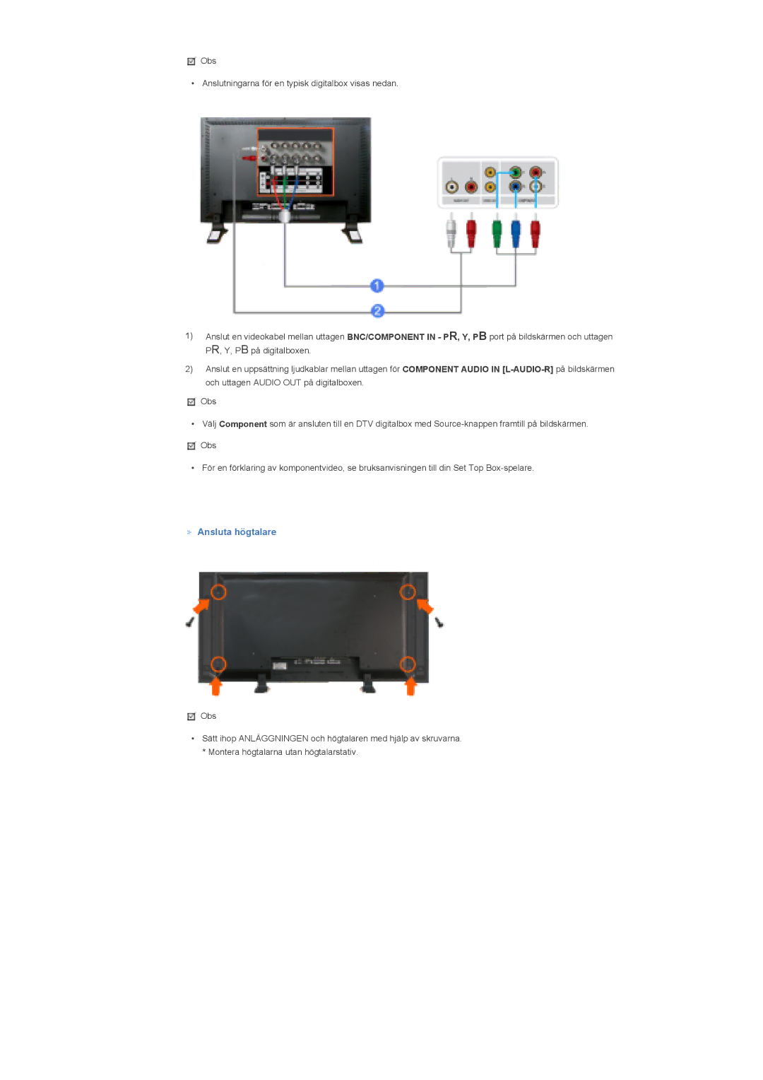 Samsung LS57BPHNS/EDC, LS57BPHNB/EDC, LS57BPPNS/EDC manual Ansluta högtalare 