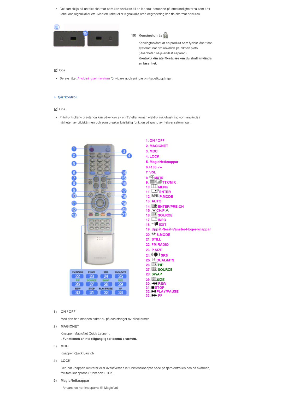 Samsung LS57BPHNB/EDC, LS57BPHNS/EDC, LS57BPPNS/EDC manual Magicnet, Lock 