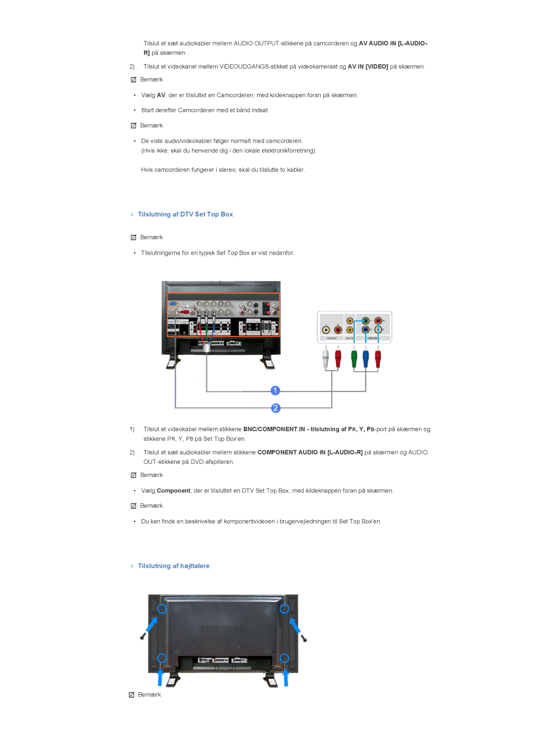 Samsung LS57BPHNS/EDC, LS57BPHNB/EDC, LS57BPPNS/EDC manual Tilslutning af DTV Set Top Box, Tilslutning af højttalere 