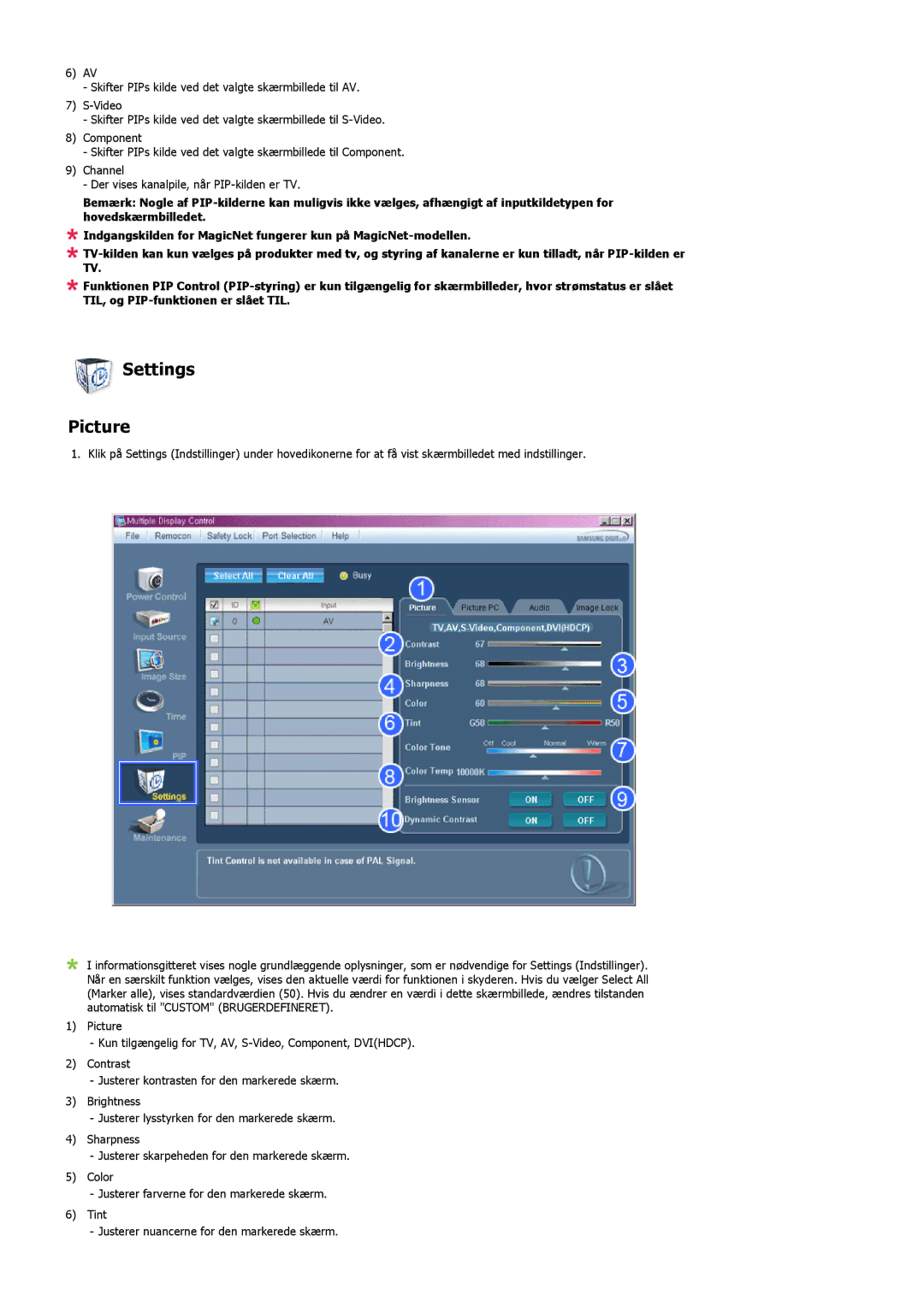 Samsung LS57BPHNB/EDC, LS57BPHNS/EDC, LS57BPPNS/EDC manual Settings Picture 