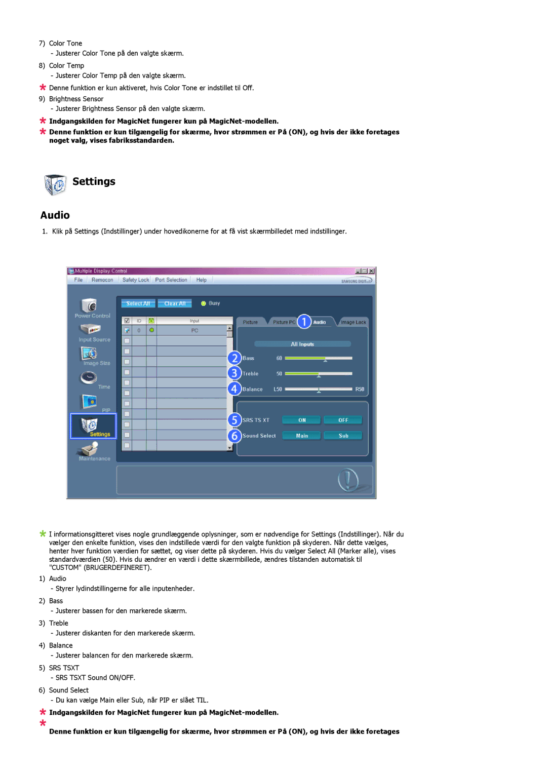 Samsung LS57BPPNS/EDC, LS57BPHNB/EDC, LS57BPHNS/EDC manual Settings Audio 