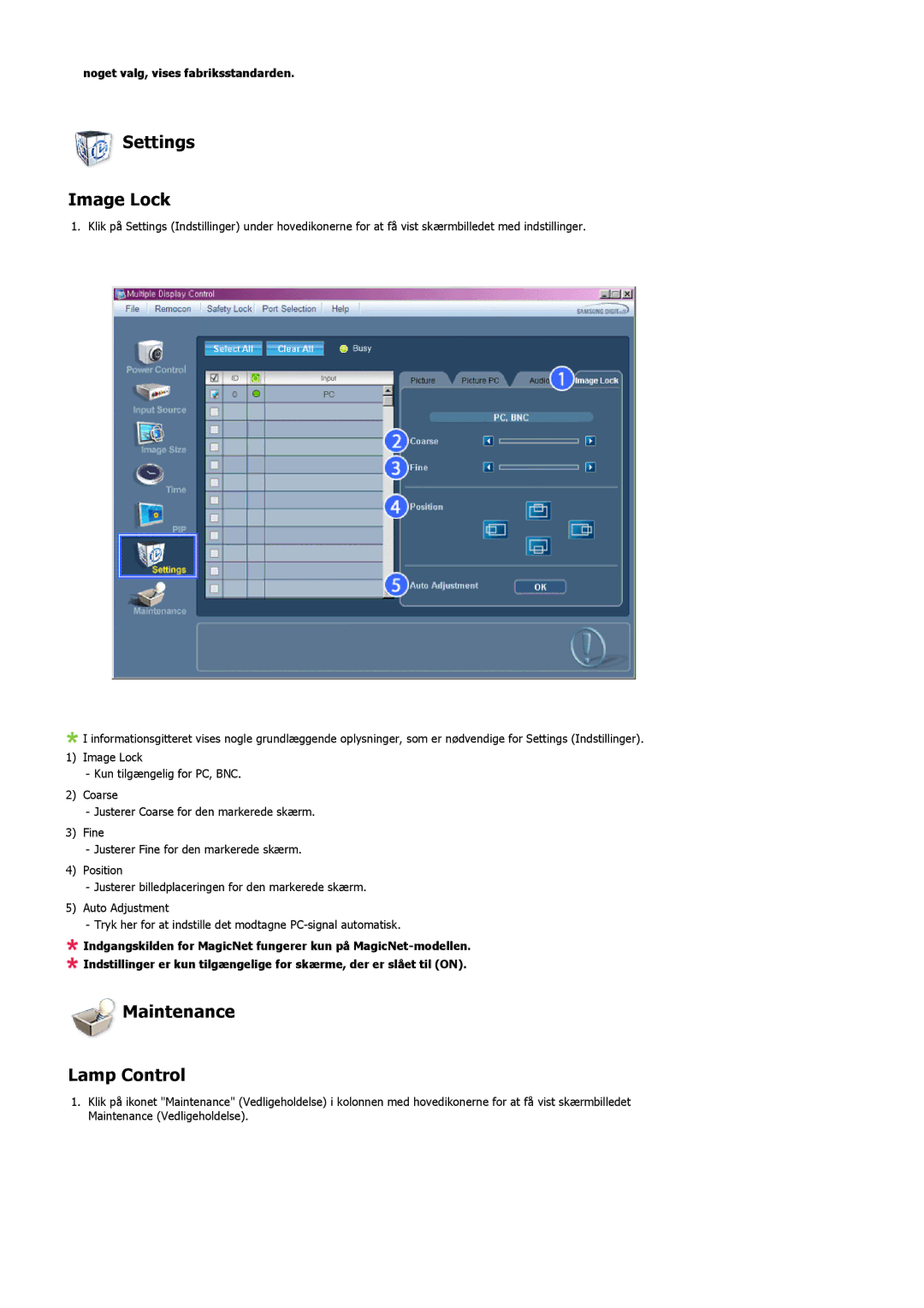 Samsung LS57BPHNB/EDC, LS57BPHNS/EDC, LS57BPPNS/EDC manual Settings Image Lock, Maintenance Lamp Control 