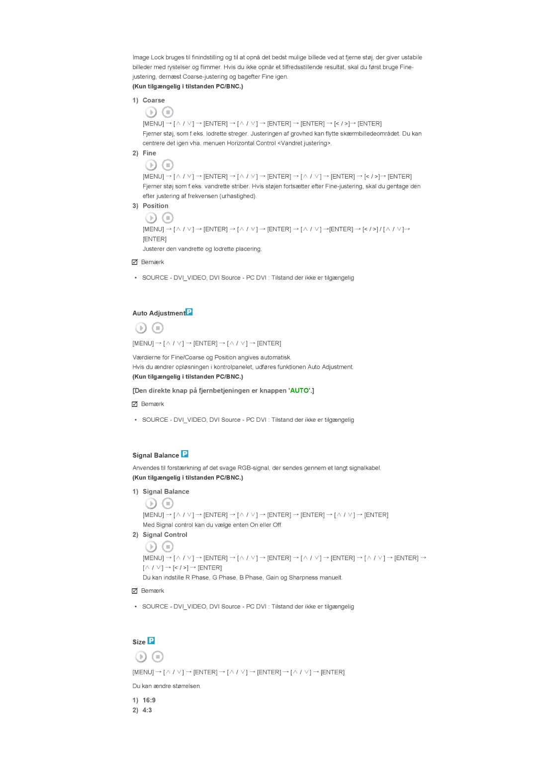 Samsung LS57BPHNB/EDC Coarse, Fine, Den direkte knap på fjernbetjeningen er knappen Auto, Signal Balance, Signal Control 