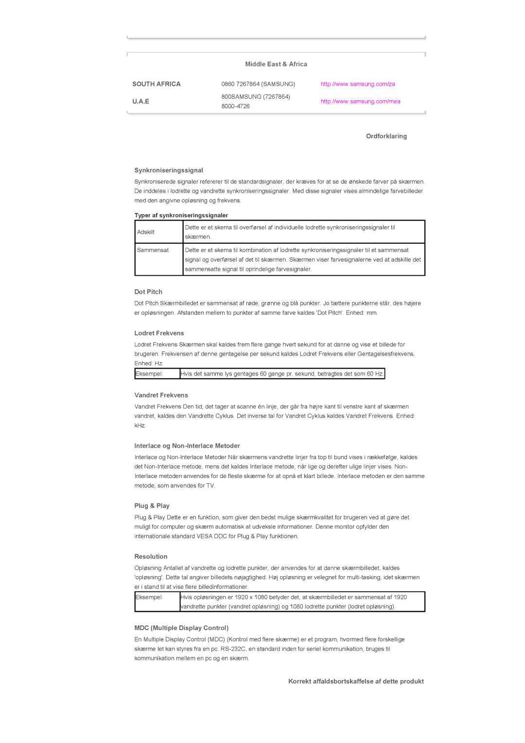 Samsung LS57BPHNS/EDC, LS57BPHNB/EDC, LS57BPPNS/EDC manual Middle East & Africa, South Africa 