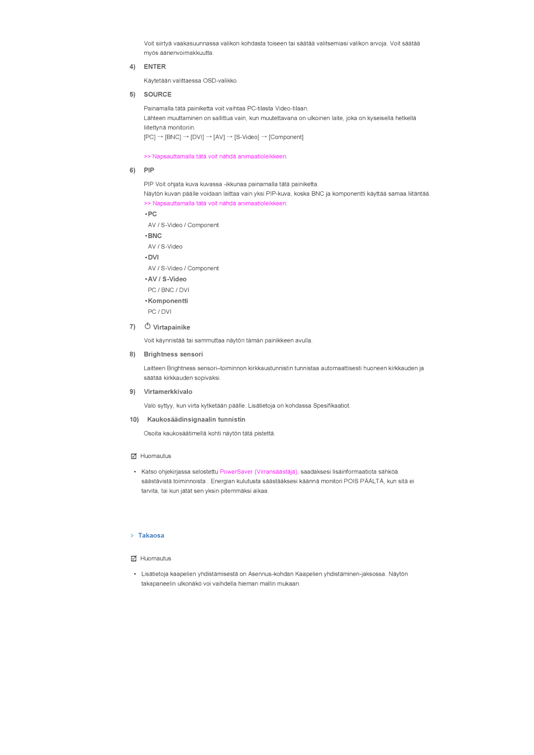 Samsung LS57BPHNS/EDC, LS57BPHNB/EDC, LS57BPPNS/EDC manual Enter, Source, Bnc, Dvi 