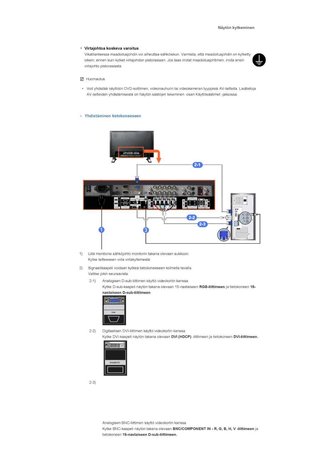 Samsung LS57BPHNS/EDC, LS57BPHNB/EDC, LS57BPPNS/EDC manual Näytön kytkeminen, Yhdistäminen tietokoneeseen 