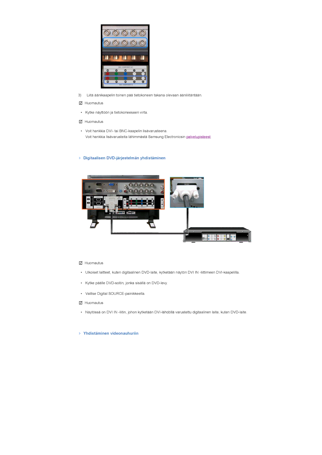 Samsung LS57BPPNS/EDC, LS57BPHNB/EDC, LS57BPHNS/EDC Digitaalisen DVD-järjestelmän yhdistäminen, Yhdistäminen videonauhuriin 