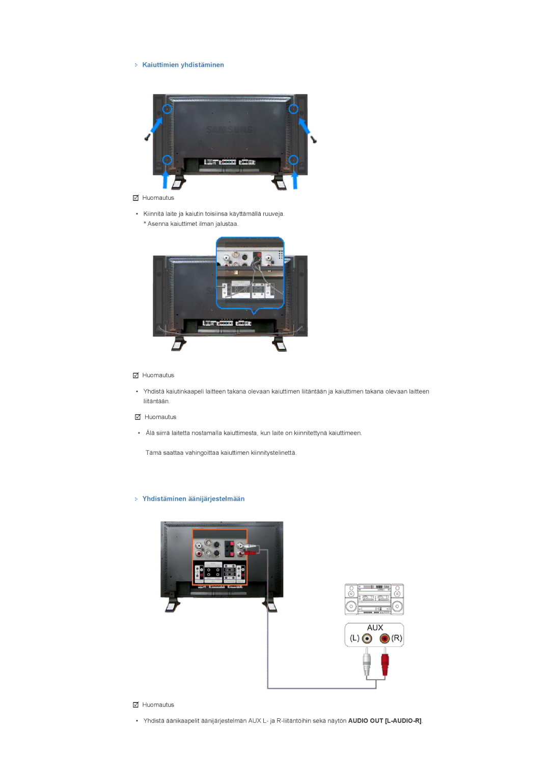 Samsung LS57BPPNS/EDC, LS57BPHNB/EDC, LS57BPHNS/EDC manual Kaiuttimien yhdistäminen, Yhdistäminen äänijärjestelmään 