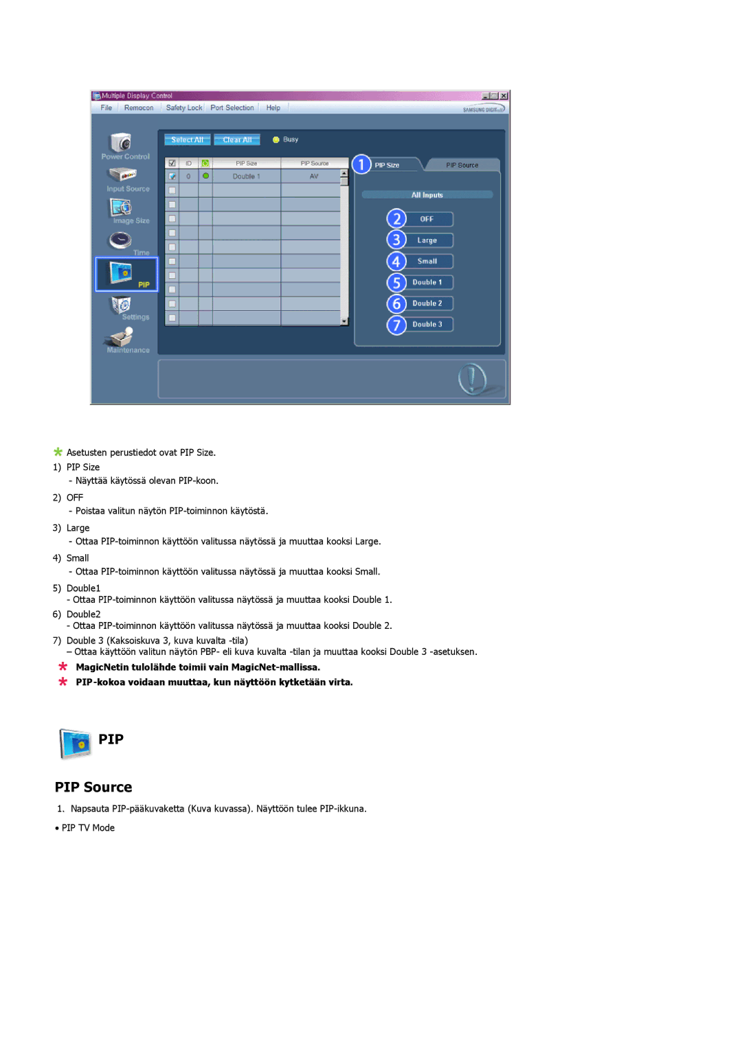 Samsung LS57BPHNB/EDC, LS57BPHNS/EDC, LS57BPPNS/EDC manual PIP Source 