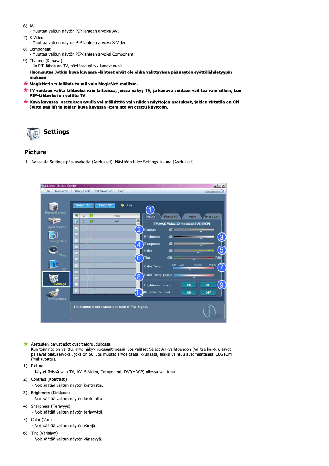 Samsung LS57BPPNS/EDC, LS57BPHNB/EDC, LS57BPHNS/EDC manual Settings Picture 