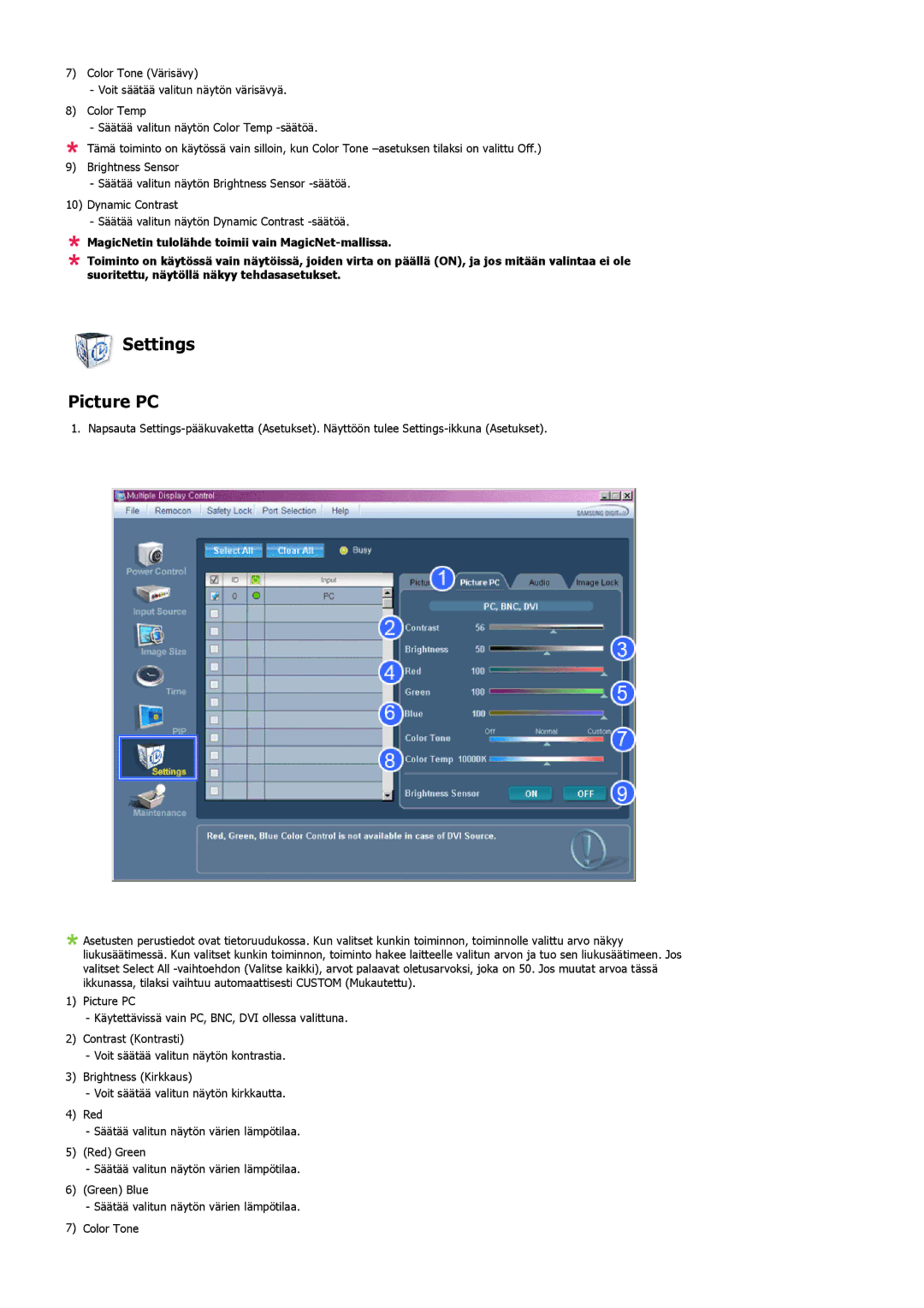 Samsung LS57BPHNB/EDC, LS57BPHNS/EDC, LS57BPPNS/EDC manual Settings Picture PC 