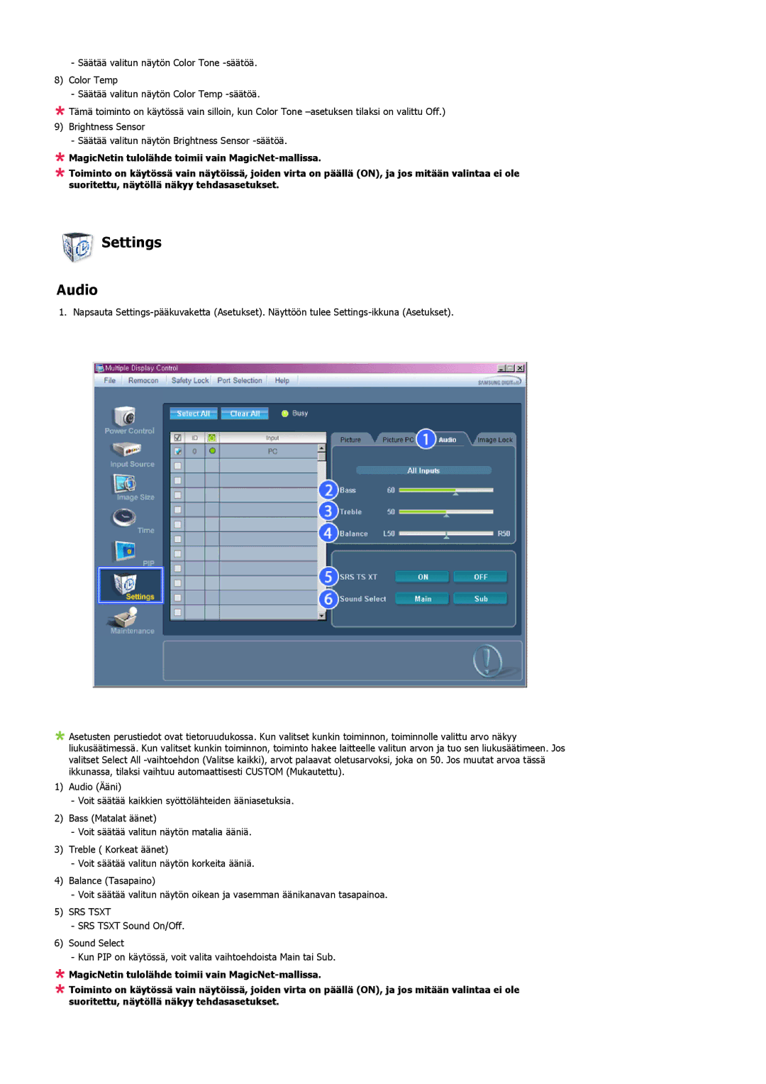 Samsung LS57BPHNS/EDC, LS57BPHNB/EDC, LS57BPPNS/EDC manual Settings Audio, SRS Tsxt 