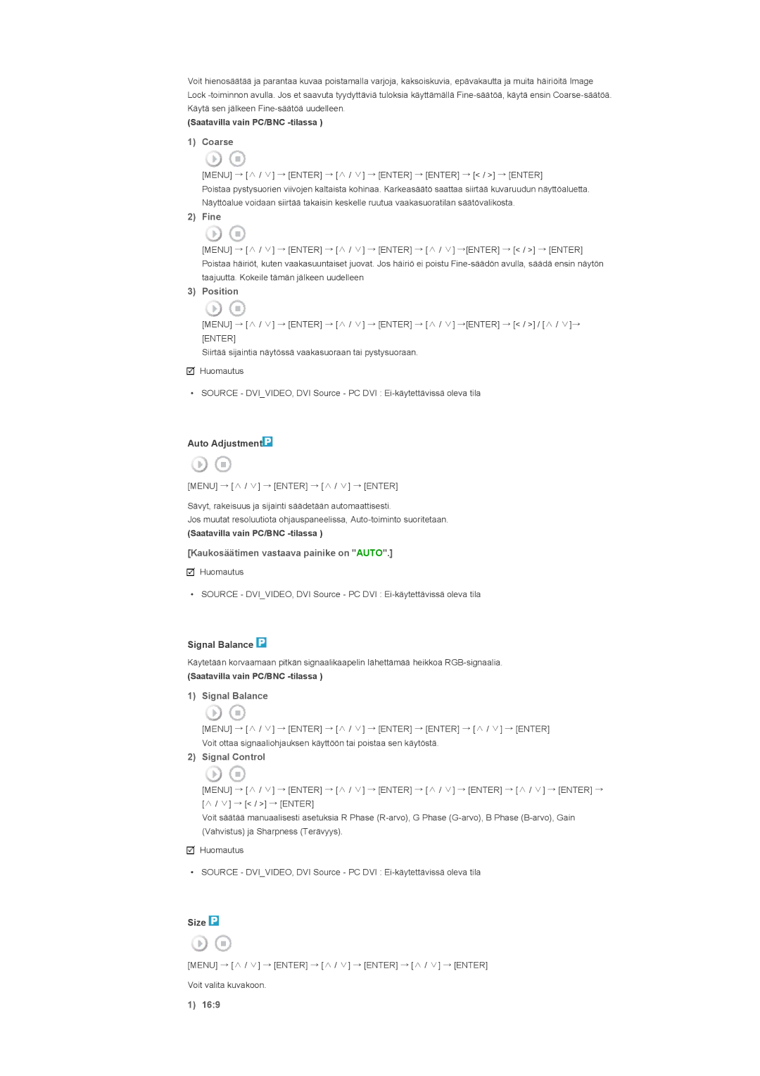 Samsung LS57BPPNS/EDC manual Coarse, Fine, Kaukosäätimen vastaava painike on Auto, Signal Balance, Signal Control, 169 