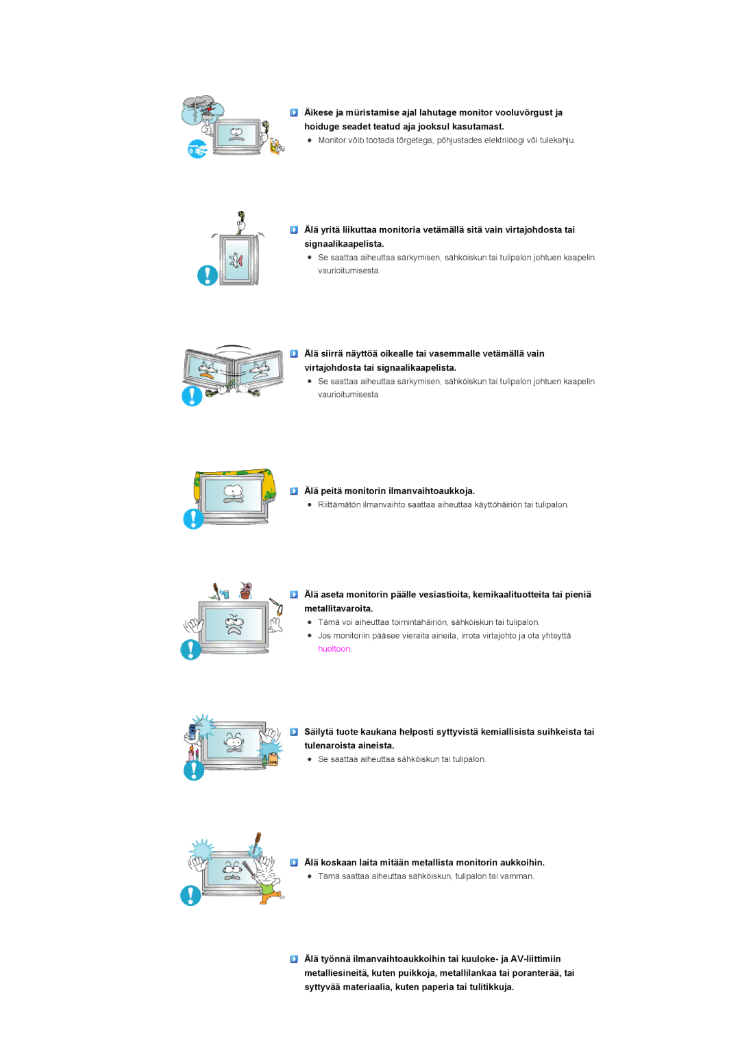 Samsung LS57BPHNS/EDC, LS57BPHNB/EDC, LS57BPPNS/EDC manual Älä peitä monitorin ilmanvaihtoaukkoja 