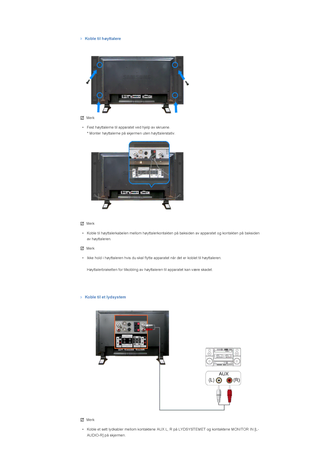 Samsung LS57BPPNS/EDC, LS57BPHNB/EDC, LS57BPHNS/EDC manual Koble til høyttalere, Koble til et lydsystem 