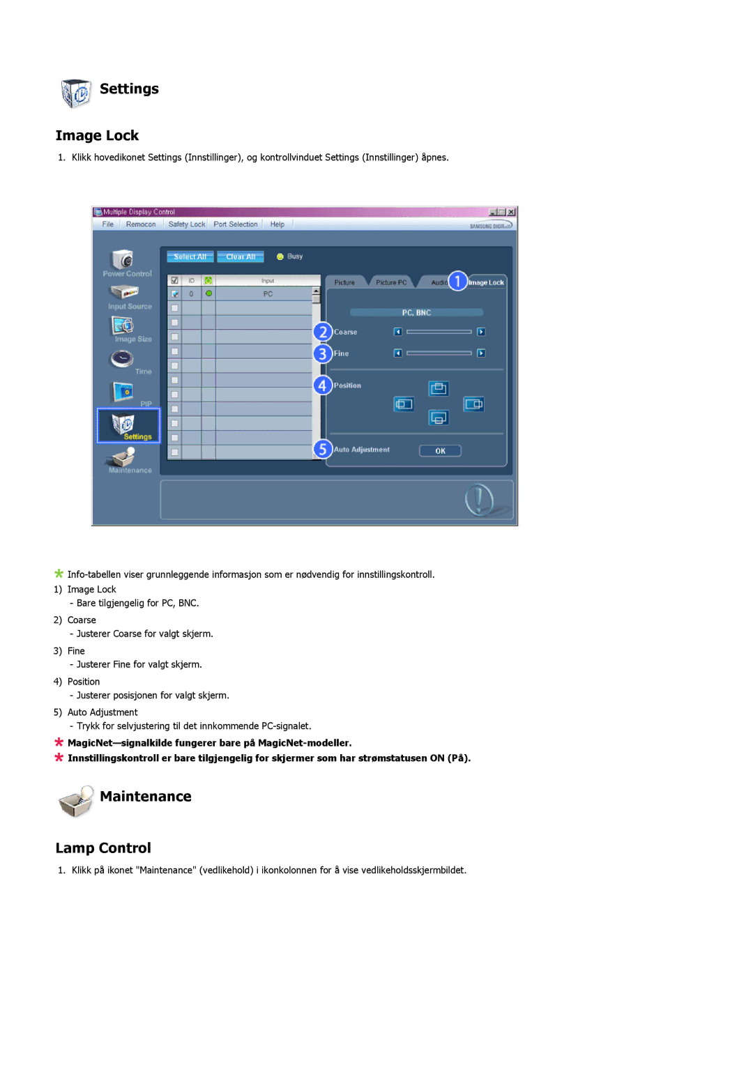 Samsung LS57BPHNB/EDC, LS57BPHNS/EDC, LS57BPPNS/EDC manual Settings Image Lock, Maintenance Lamp Control 