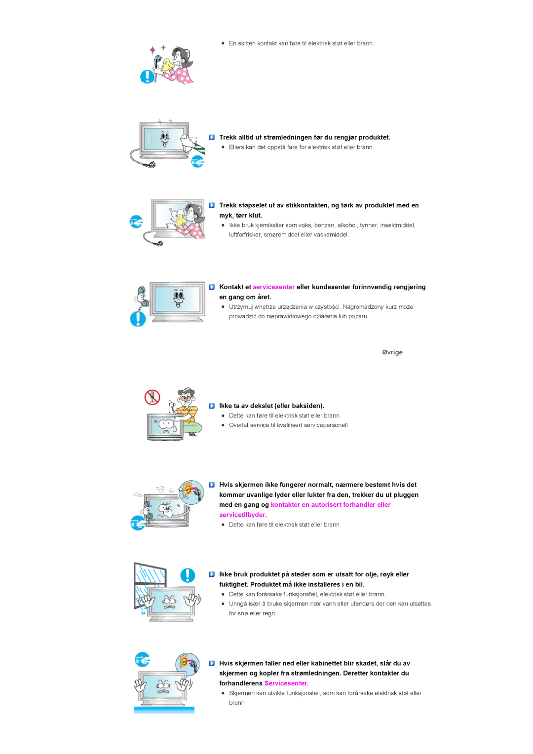 Samsung LS57BPHNB/EDC, LS57BPHNS/EDC, LS57BPPNS/EDC manual Øvrige, Ikke ta av dekslet eller baksiden 