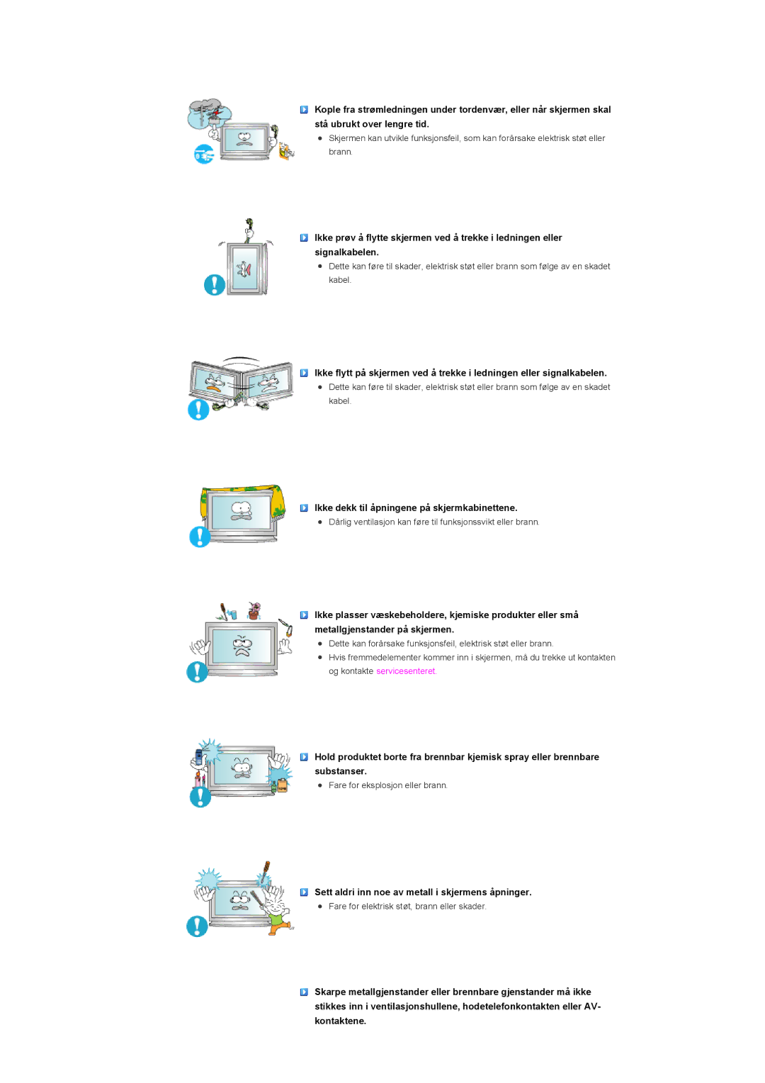 Samsung LS57BPHNS/EDC, LS57BPHNB/EDC, LS57BPPNS/EDC manual Ikke dekk til åpningene på skjermkabinettene 