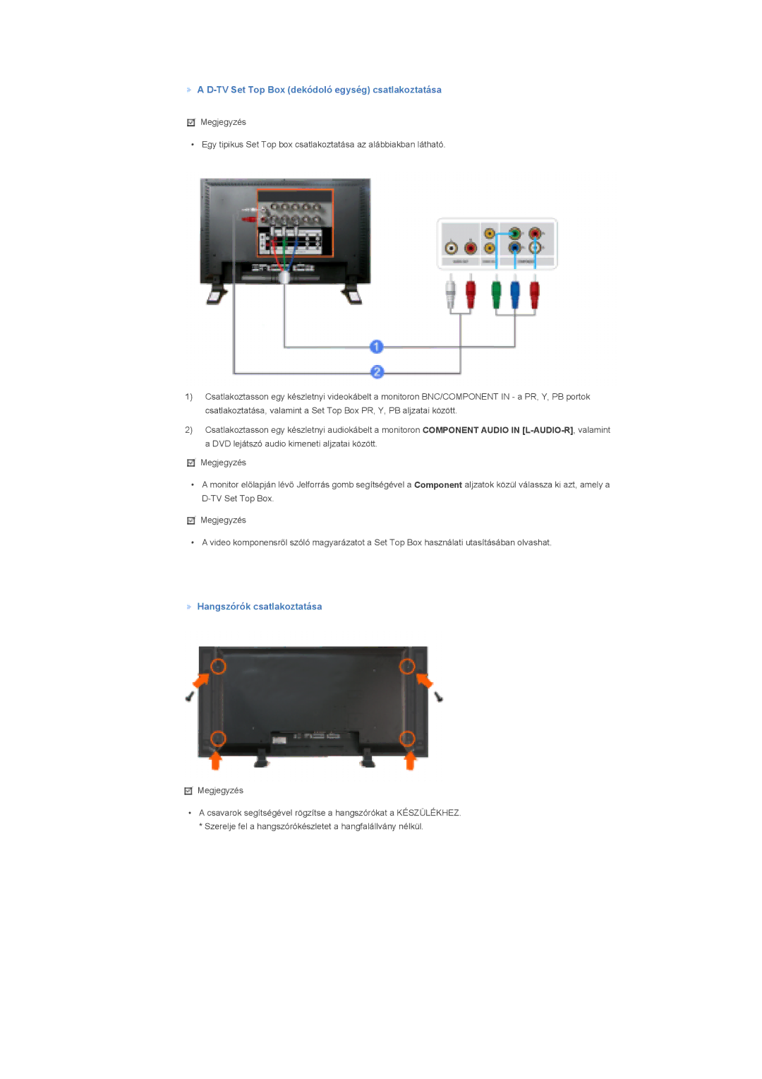 Samsung LS57BPPNS/EDC, LS57BPHNB/EDC manual TV Set Top Box dekódoló egység csatlakoztatása, Hangszórók csatlakoztatása 