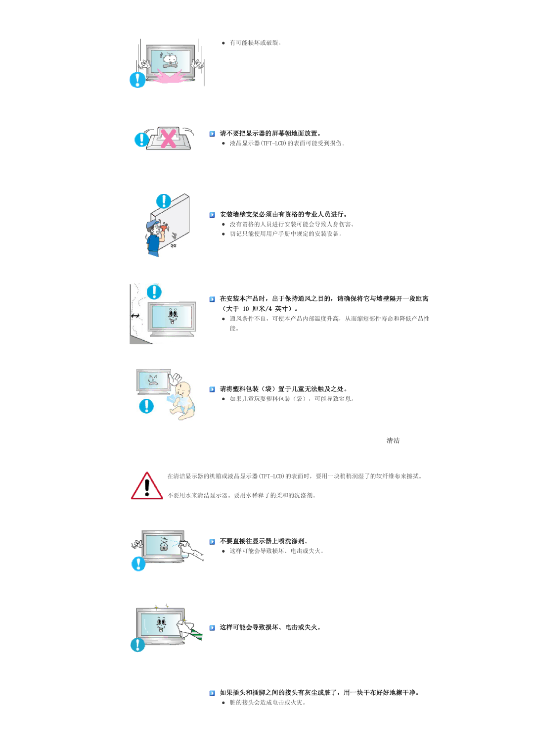 Samsung LS57BPPNS/EDC, LS57BPHNB/EDC, LS57BPHNS/EDC manual 请不要把显示器的屏幕朝地面放置。 