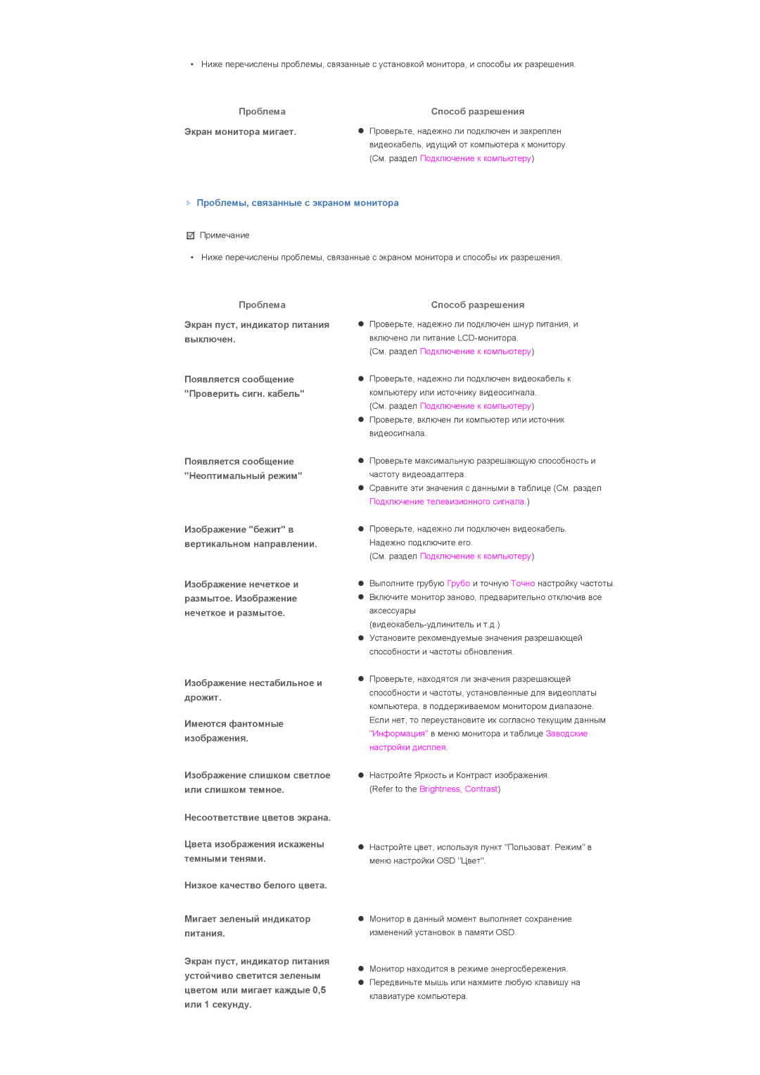 Samsung LS57BPPNS/EDC, LS57BPHNB/EDC, LS57BPHNS/EDC manual Экран монитора мигает, Проблемы, связанные с экраном монитора 