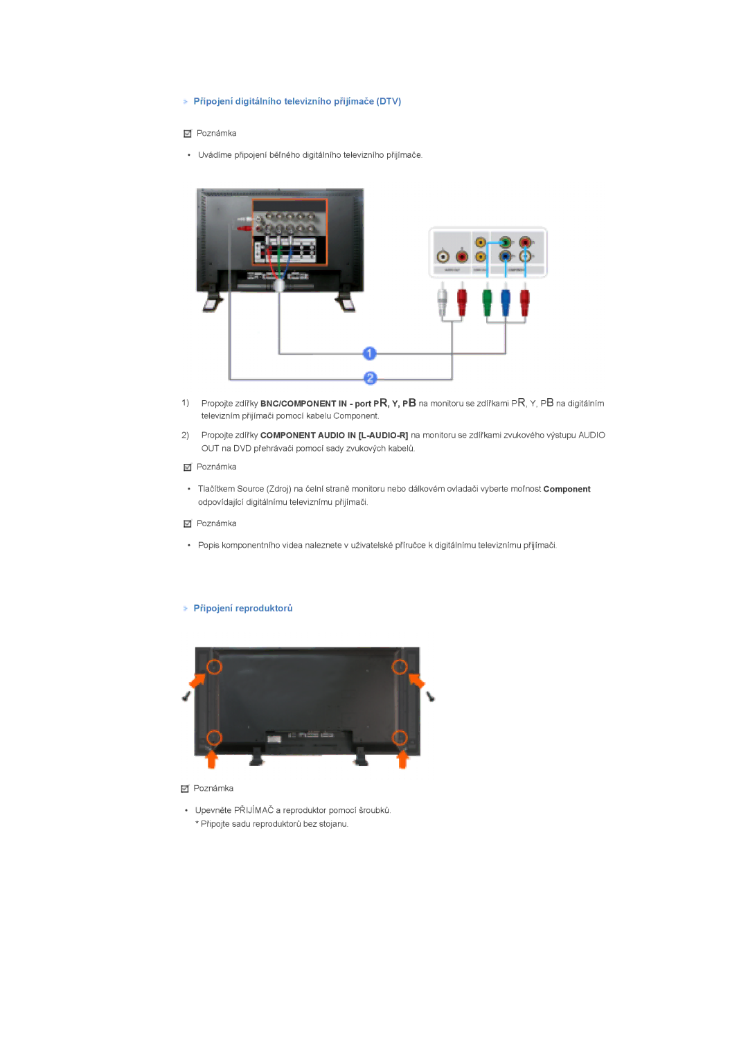 Samsung LS57BPHNB/EDC, LS57BPHNS/EDC manual Připojení digitálního televizního přijímače DTV, Připojení reproduktorů 