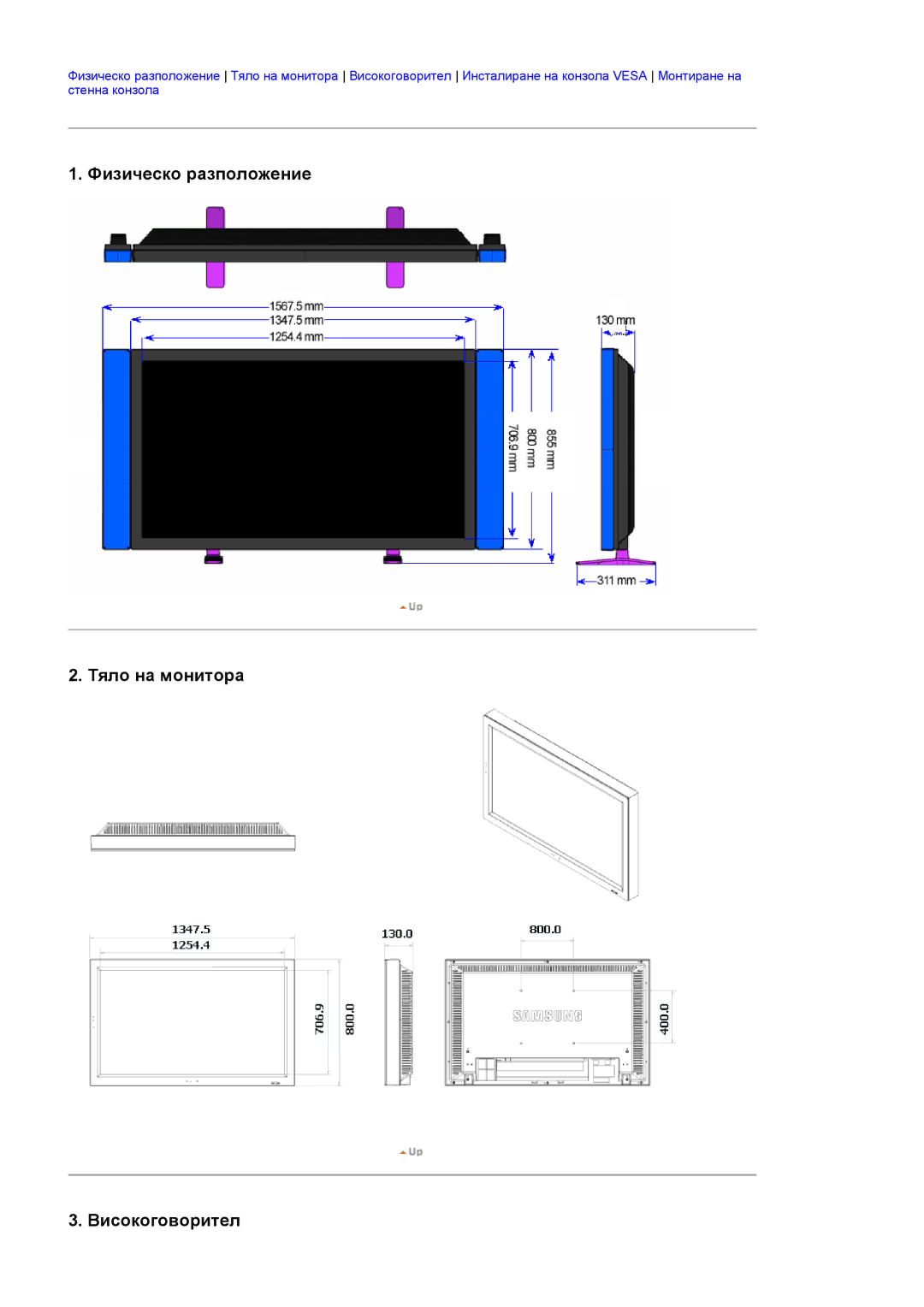 Samsung LS57BPHNS/EDC manual Физическо разположение Тяло на монитора Високоговорител 