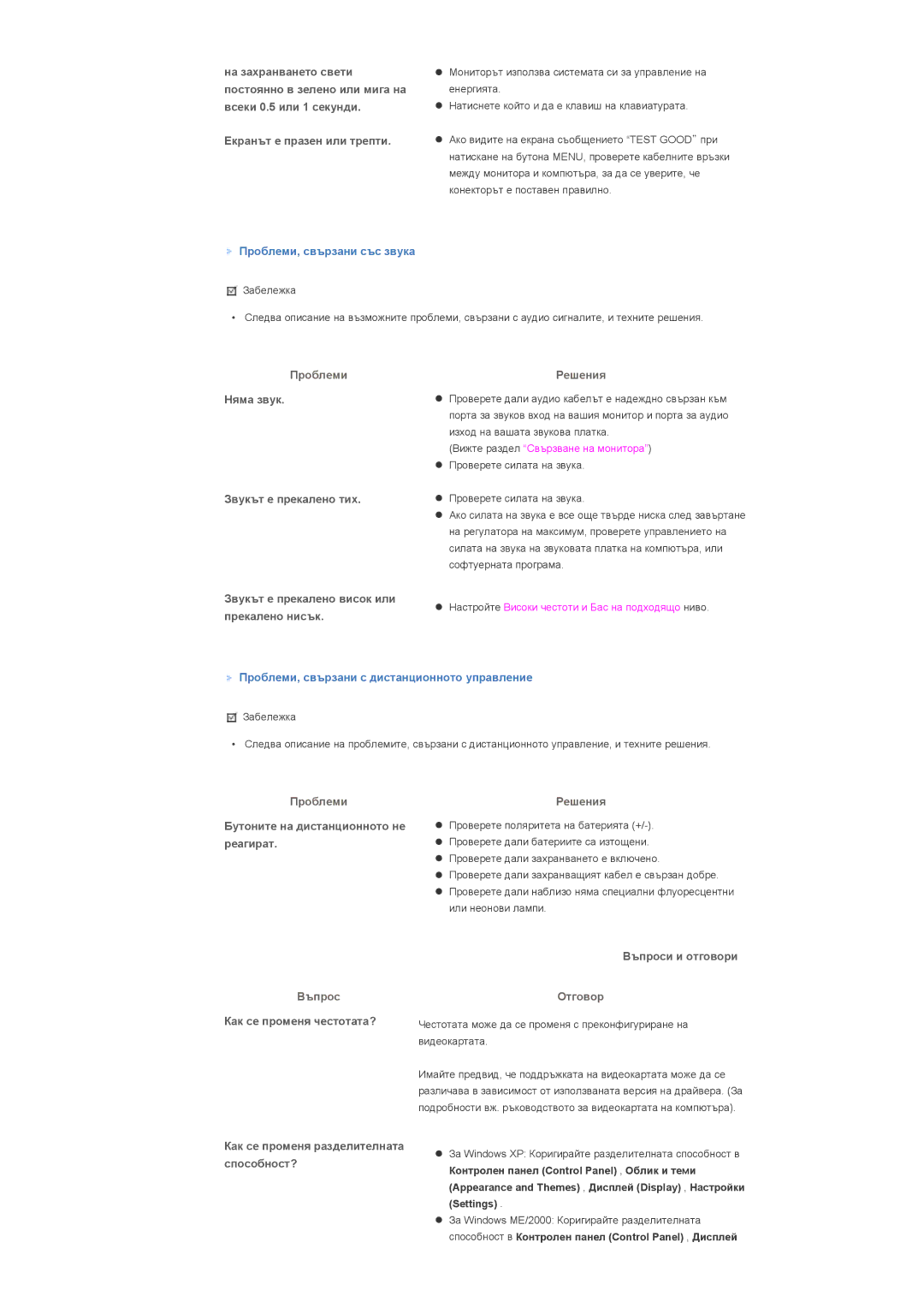 Samsung LS57BPHNS/EDC manual Проблеми, свързани със звука, Проблеми, свързани с дистанционното управление 