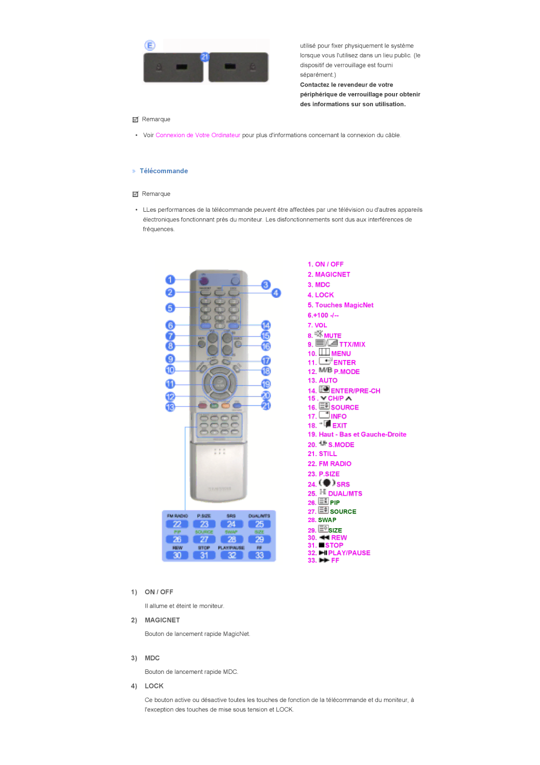 Samsung LS57BPTNB/EDC, LS57BPTNS/EDC, LS57BPTNBF/EDC manual Télécommande, On / OFF, Mdc 