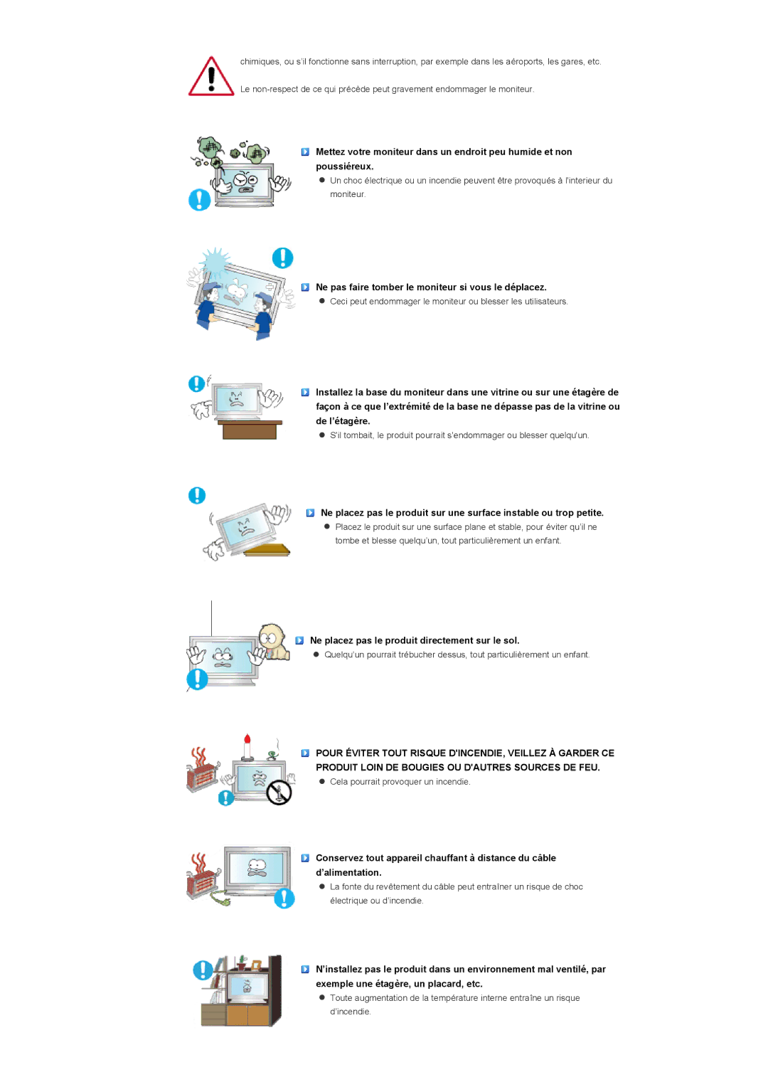 Samsung LS57BPTNB/EDC, LS57BPTNS/EDC, LS57BPTNBF/EDC manual Ne pas faire tomber le moniteur si vous le déplacez 