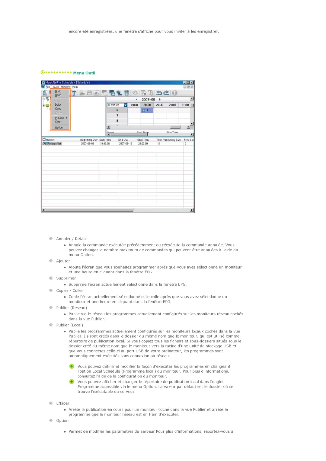 Samsung LS57BPTNBF/EDC, LS57BPTNS/EDC, LS57BPTNB/EDC manual Menu Outil 