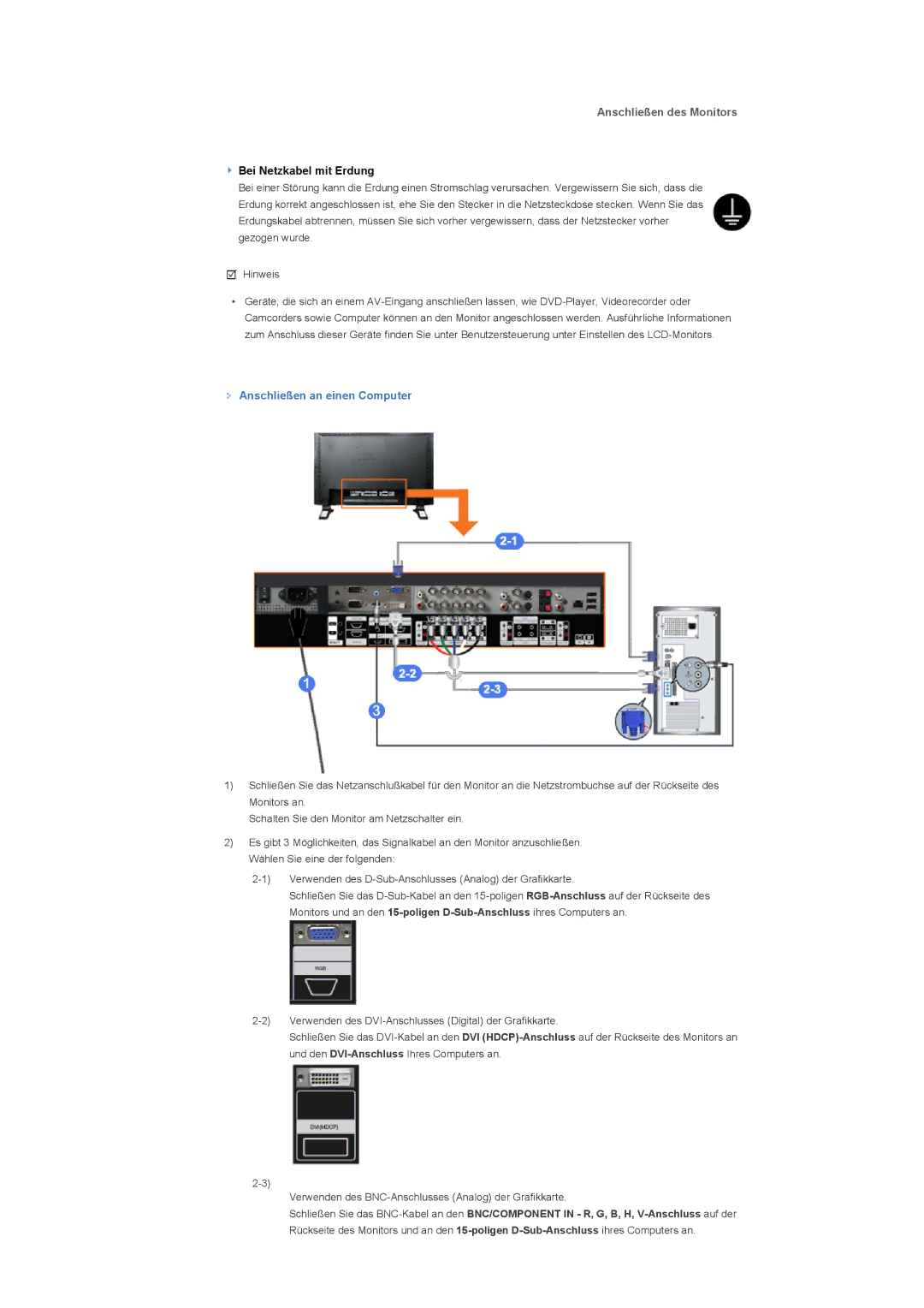 Samsung LS57BPTNB/EDC, LS57BPTNS/EDC manual Anschließen des Monitors, Anschließen an einen Computer 