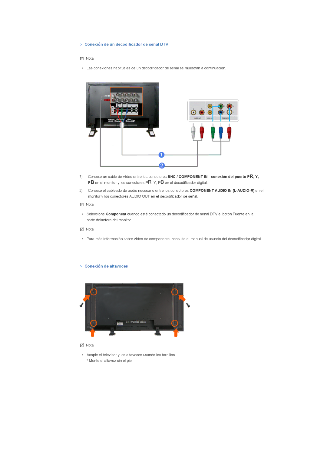 Samsung LS57BPTNS/EDC, LS57BPTNB/EDC manual Conexión de un decodificador de señal DTV, Conexión de altavoces 