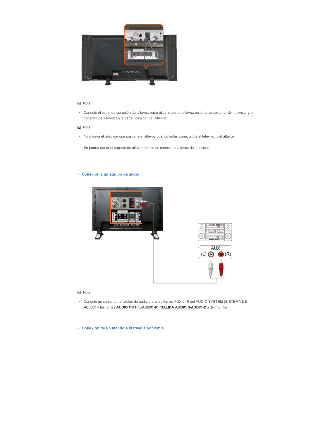 Samsung LS57BPTNB/EDC, LS57BPTNS/EDC manual Conexión a un equipo de audio, Conexión de un mando a distancia por cable 