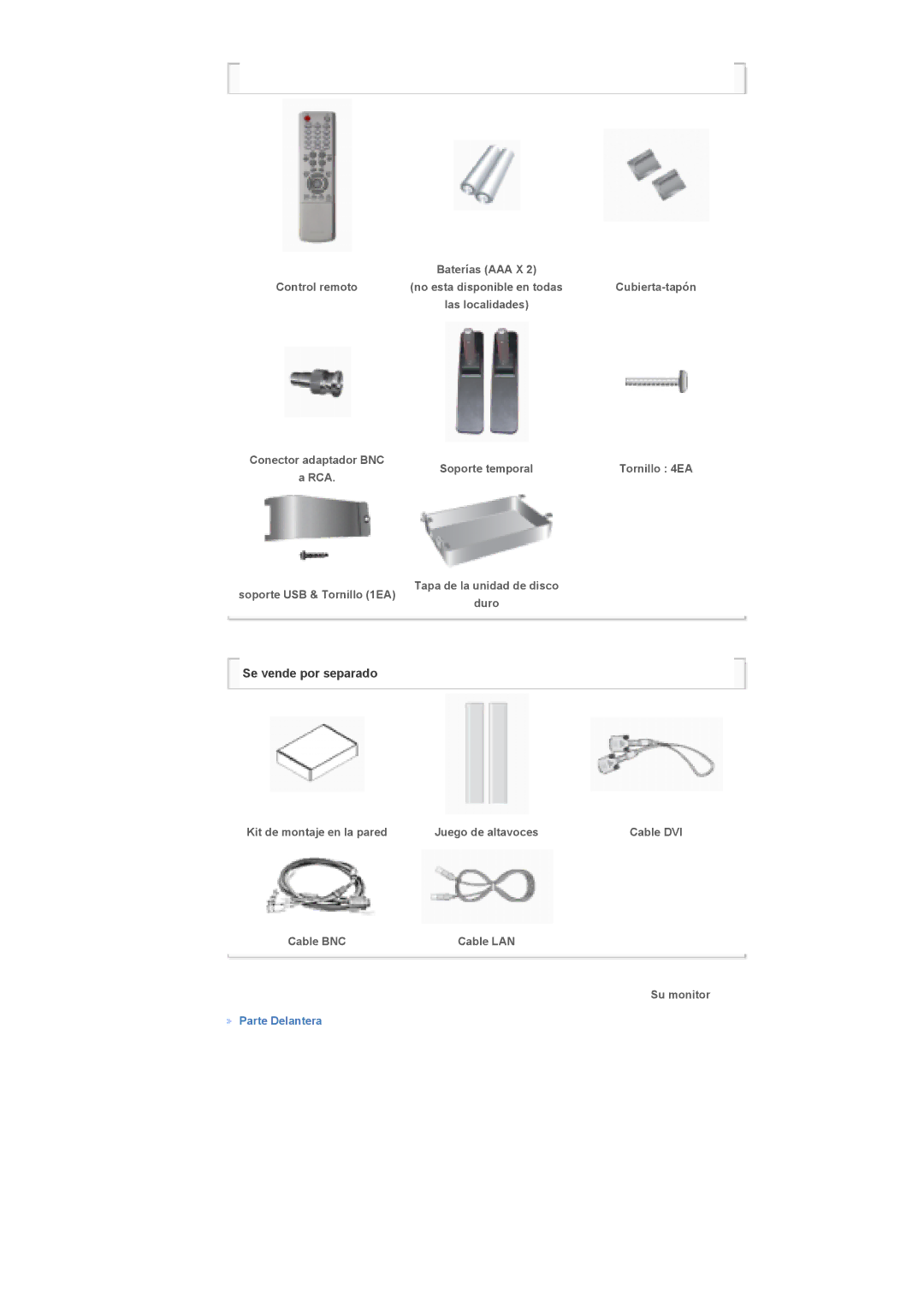 Samsung LS57BPTNB/EDC Control remoto, Soporte temporal, Tapa de la unidad de disco Soporte USB & Tornillo 1EA, Cable BNC 